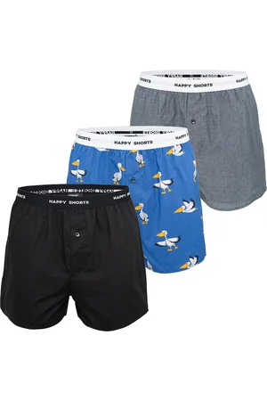 HAPPY SHORTS 3-pack wijde boxershorts heren zwart pelikaan print blauw