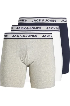 JACK & JONES Heren boxershort lange pijp jacsolid boxer briefs 3-pack grijs/wit/blauw