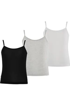 Apollo Meisjes bamboe singlet hemden 3-pack zwart grijs wit spaghettibandjes onderhemd