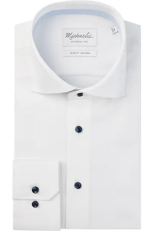 Michaelis Uni wit twill overhemd met donker knopen