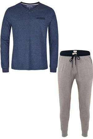 Phil & Co. Berlin Essential heren pyjamaset lang blauw / grijs