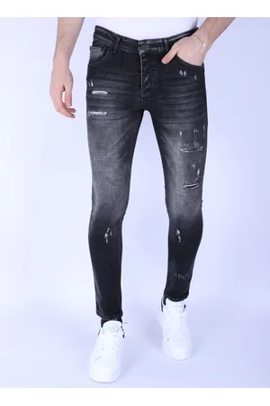 Local Fanatic Slim fit stone wash jeans met gaten 1102