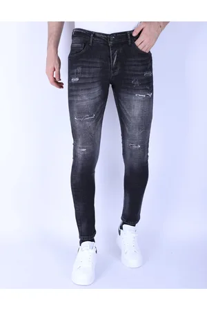 Local Fanatic Stonewash jeans slim fit met scheuren 1096