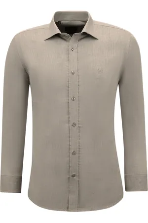 Gentile Bellini Overhemden lange mouw effen oxford slim fit bruin