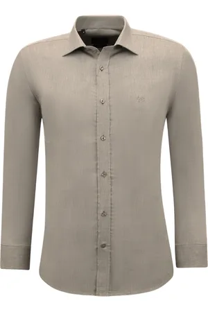 Gentile Bellini Overhemden lange mouw effen oxford slim fit bruin