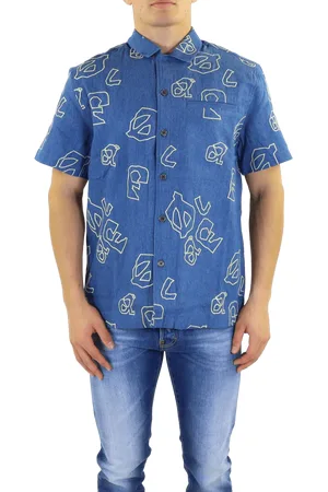 OLAF HUSSEIN Heren olaf aop denim ss shirt