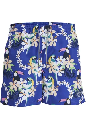 JACK & JONES Heren zwemshorts jpstfiji aop blauw tropisch paradijs print