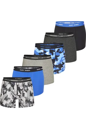 HAPPY SHORTS Heren boxershorts trunks camouflage blauw/grijs/zwart 6-pack