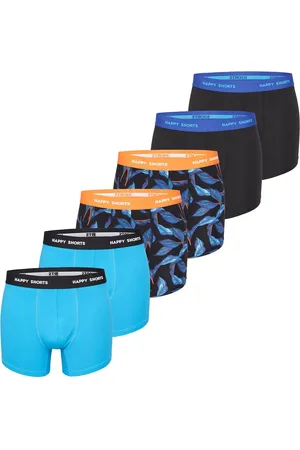 HAPPY SHORTS Heren boxershorts trunks bladeren blauw/zwart 6-pack