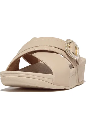 FitFlop Lulu crystal-buckle leather cross slides