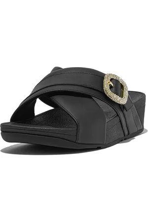FitFlop Lulu crystal-buckle leather cross slides