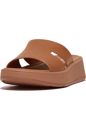 FitFlop F-mode raw-edge leather flatform h-bar slides
