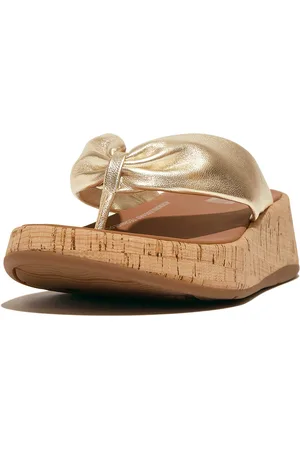 FitFlop F-mode leather-twist flatform toe-thongs (cork)