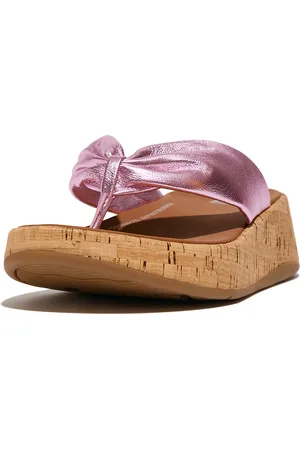 FitFlop F-mode leather-twist flatform toe-thongs (cork)