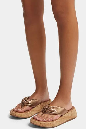 FitFlop F-mode leather-twist flatform toe-thongs (cork)