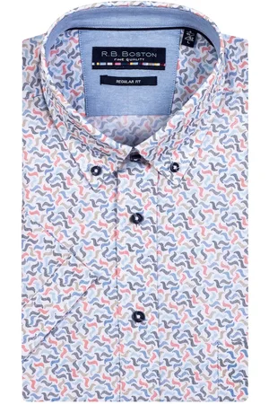 Bos Bright Blue R.b. boston casual hemd korte mouw korte mouw shirt regular fit 316670/332