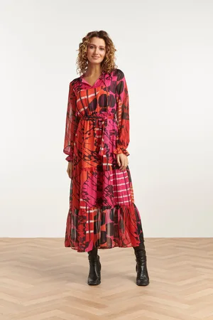 Smashed Lemon 23537 maxi jurk met neklintenpofmouwen mix match