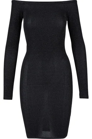 Urban classics Dames glitter off shoulder jurk met lange mouwen