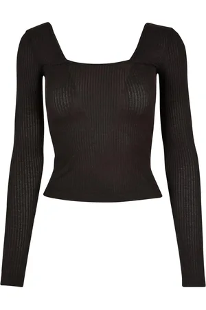 Urban classics Dames geribbelde vierkante hals top met lange mouwen