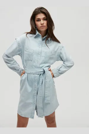 Homage to Denim Licht denim jurk met afneembare mouwen