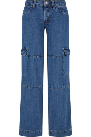 Urban classics Dames denim cargo jeans met lage taille