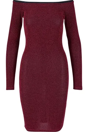 Urban classics Dames glitter off shoulder jurk met lange mouwen