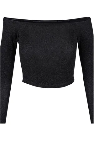Urban classics Dames glitter off shoulder top met lange mouwen