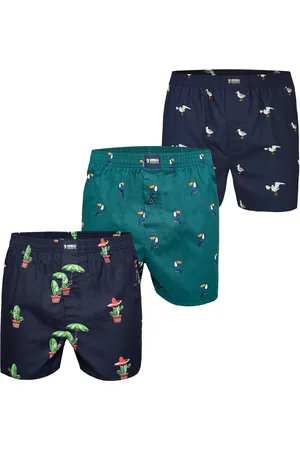 HAPPY SHORTS X heren wijde boxershort met binnenbroek cactus/tucan groen/zeemeeuw print 3-pack