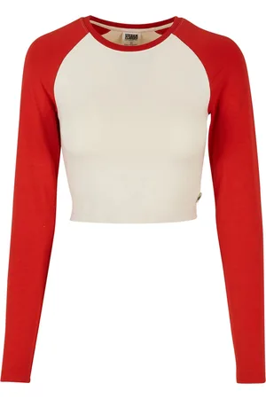 Urban classics Dames retro organic crop t-shirt met lange mouwen
