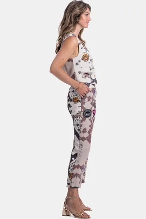 MUCHO GUSTO Pantalon moon met slangenprint en kunstzinnige bedrukte patches