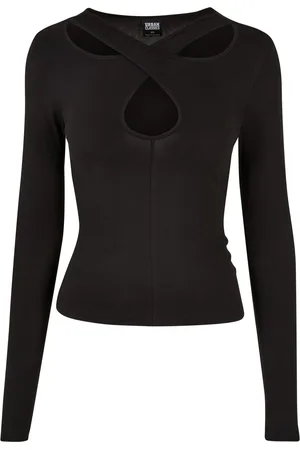Urban classics Dames uitgesneden kruishals top met lange mouwen