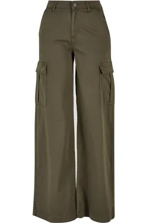 Urban classics Dames twill hoge taille wijde pijpen cargo broek