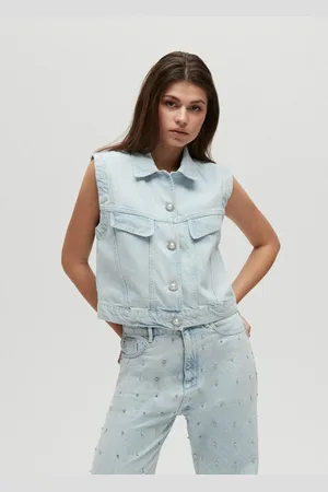 Homage to Denim Licht kort denim gilet met strass