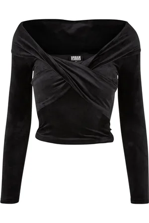 Urban classics Dames off shoulders velvet cross front top met lange mouwen
