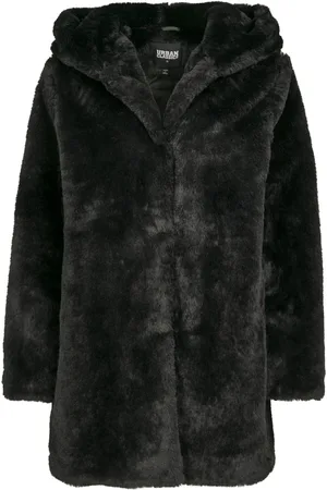 Urban classics Dames teddy fleece mantel met capuchon