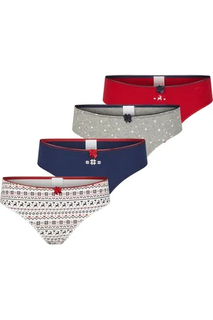 HAPPY SHORTS Dames kerst slips 4-pack rood/wit/grijs/blauw