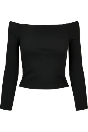 Urban classics Dames geribbelde off shoulder top met lange mouwen