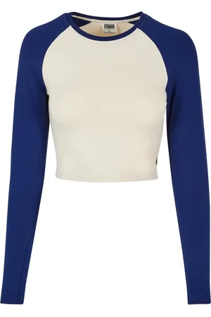 Urban classics Dames retro organic crop t-shirt met lange mouwen