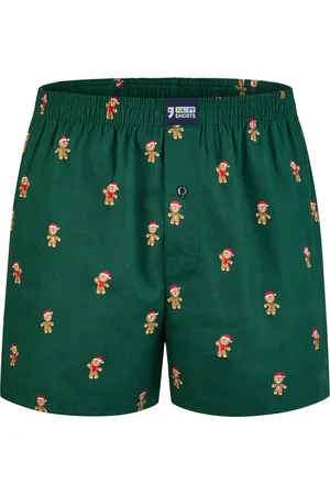 HAPPY SHORTS Heren wijde boxershorts kerst print gingerbread men green