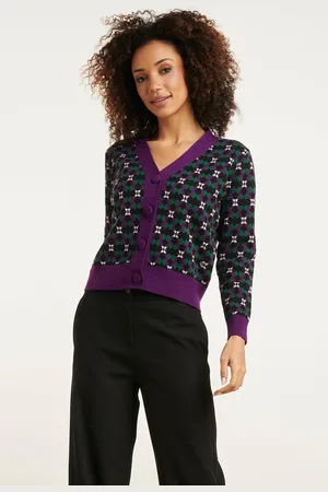 Smashed Lemon 24781 gebreide cardigan met retro print |