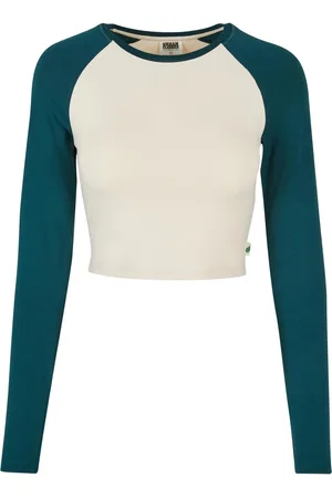 Urban classics Dames retro organic crop t-shirt met lange mouwen