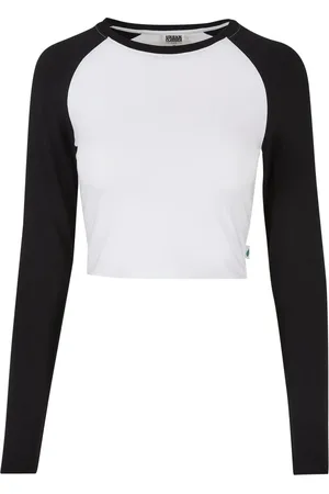Urban classics Dames retro organic crop t-shirt met lange mouwen