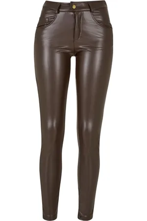 Urban classics Dames synthetisch leren broek mid rise