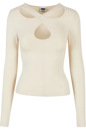 Urban classics Dames uitgesneden kruishals top met lange mouwen