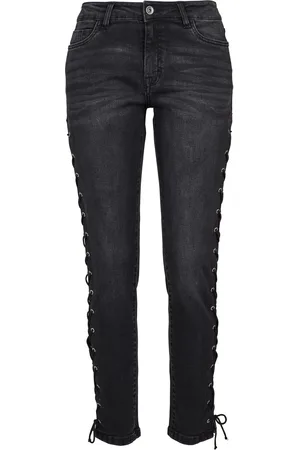 Urban classics Dames denim lace up skinny jeans
