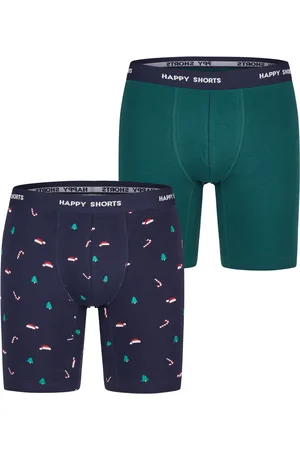 HAPPY SHORTS Kerst boxershorts heren met lange pijpen boxer briefs 2-pack groen/blauw
