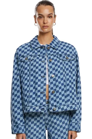 Urban classics Dames 80s laser check oversized denim jassen