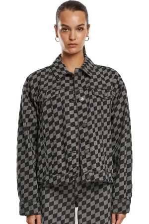 Urban classics Dames 80s laser check oversized denim jassen