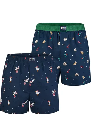 HAPPY SHORTS Heren wijde boxershorts kerst print 2-pack navy/groen
