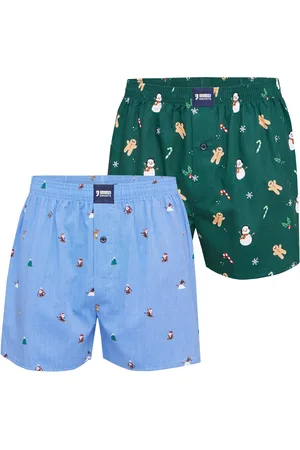 HAPPY SHORTS Heren wijde boxershorts kerst print 2-pack lichtblauw/